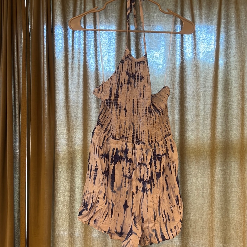 Blue patterned halter neck romper